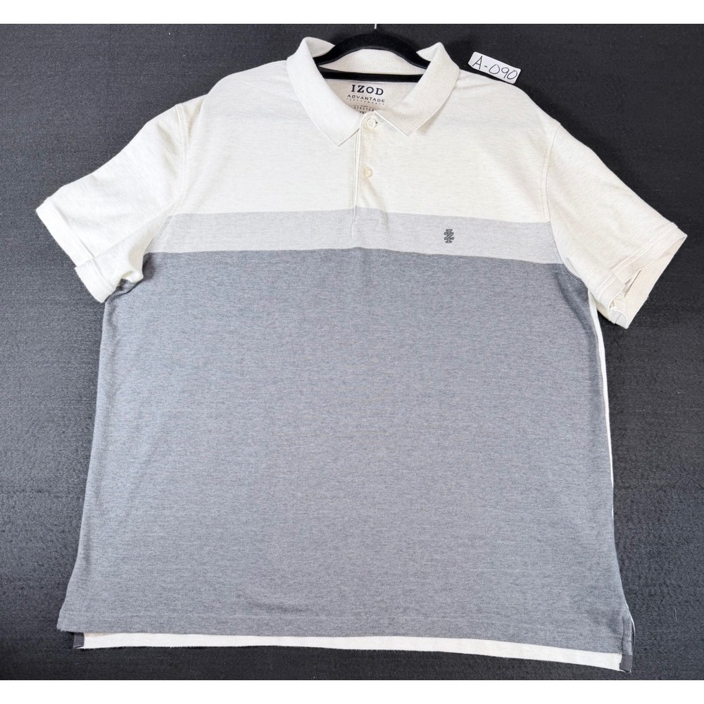 Izod Advantage Performance Polo Shirt Mens XXL Grey White Colorblock Stretch